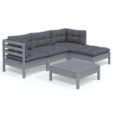 NNEVL 5 Piece Garden Lounge Set with Cushions Grey Pinewood