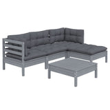 NNEVL 5 Piece Garden Lounge Set with Cushions Grey Pinewood