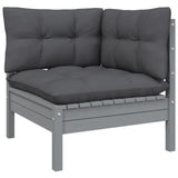 NNEVL 5 Piece Garden Lounge Set with Cushions Grey Pinewood