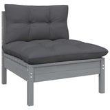 NNEVL 5 Piece Garden Lounge Set with Cushions Grey Pinewood
