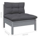 NNEVL 5 Piece Garden Lounge Set with Cushions Grey Pinewood