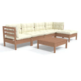 NNEVL 6 Piece Garden Lounge Set with Cushions Honey Brown Pinewood