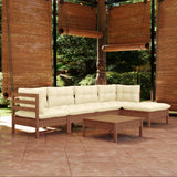 NNEVL 6 Piece Garden Lounge Set with Cushions Honey Brown Pinewood