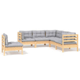 NNEVL 5 Piece Garden Lounge Set with Grey Cushions Pinewood