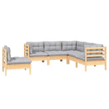 NNEVL 5 Piece Garden Lounge Set with Grey Cushions Pinewood