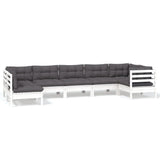 NNEVL 7 Piece Garden Lounge Set with Cushions White Pinewood