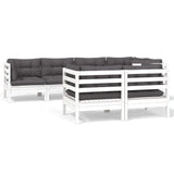 NNEVL 7 Piece Garden Lounge Set with Cushions White Solid Pinewood