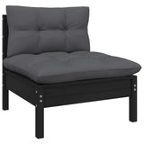 NNEVL 6 Piece Garden Lounge Set with Cushions Black Solid Pinewood