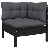 NNEVL 6 Piece Garden Lounge Set with Cushions Black Solid Pinewood