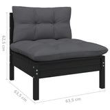 NNEVL 6 Piece Garden Lounge Set with Cushions Black Solid Pinewood