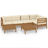 NNEVL 7 Piece Garden Lounge Set with Cushions Honey Brown Pinewood