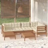 NNEVL 7 Piece Garden Lounge Set with Cushions Honey Brown Pinewood