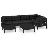 NNEVL 7 Piece Garden Lounge Set with Cushions Black Solid Pinewood