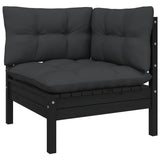 NNEVL 7 Piece Garden Lounge Set with Cushions Black Solid Pinewood
