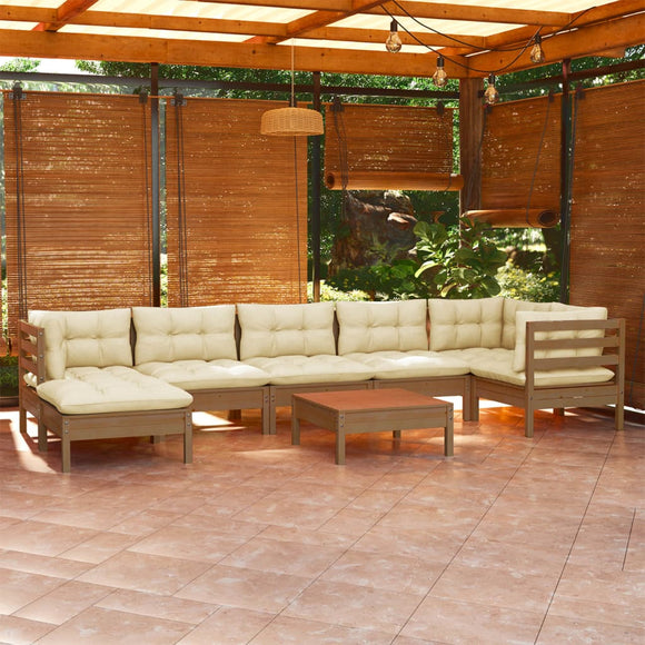 NNEVL 8 Piece Garden Lounge Set with Cushions Honey Brown Pinewood