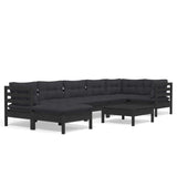 NNEVL 8 Piece Garden Lounge Set with Cushions Black Solid Pinewood
