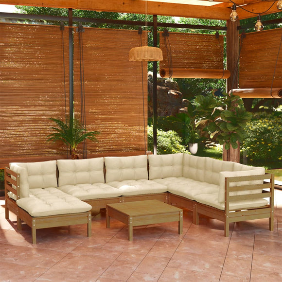 NNEVL 8 Piece Garden Lounge Set with Cushions Honey Brown Pinewood