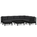 NNEVL 8 Piece Garden Lounge Set with Cushions Black Solid Pinewood