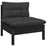 NNEVL 8 Piece Garden Lounge Set with Cushions Black Solid Pinewood