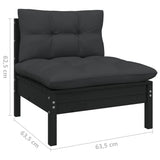 NNEVL 8 Piece Garden Lounge Set with Cushions Black Solid Pinewood