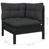 NNEVL 8 Piece Garden Lounge Set with Cushions Black Solid Pinewood