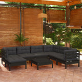 NNEVL 8 Piece Garden Lounge Set with Cushions Black Solid Pinewood