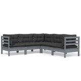 NNEVL 5 Piece Garden Lounge Set with Cushions Grey Solid Pinewood
