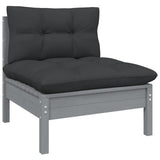 NNEVL 5 Piece Garden Lounge Set with Cushions Grey Solid Pinewood