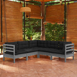 NNEVL 5 Piece Garden Lounge Set with Cushions Grey Solid Pinewood