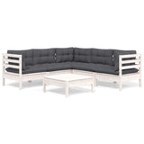 NNEVL 6 Piece Garden Lounge Set with Cushions White Solid Pinewood