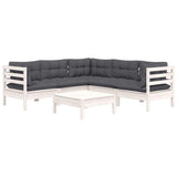 NNEVL 6 Piece Garden Lounge Set with Cushions White Solid Pinewood
