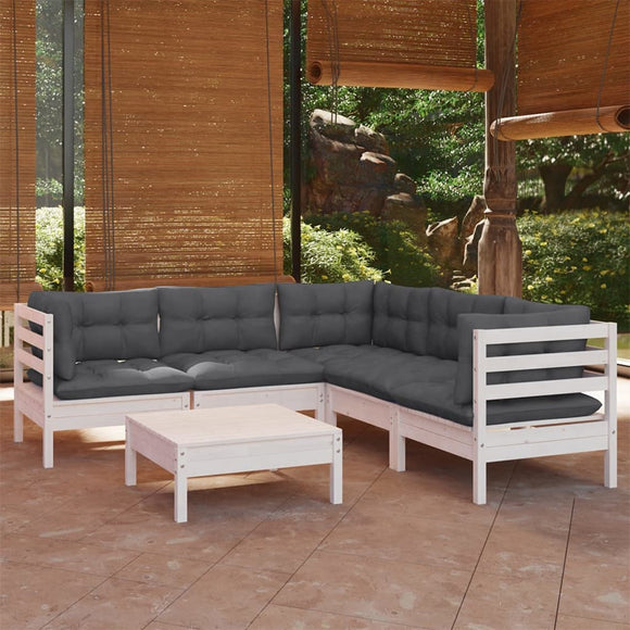 NNEVL 6 Piece Garden Lounge Set with Cushions White Solid Pinewood