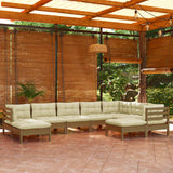 NNEVL 9 Piece Garden Lounge Set with Cushions Honey Brown Pinewood