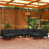 NNEVL 9 Piece Garden Lounge Set with Cushions Black Solid Pinewood
