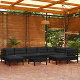 NNEVL 10 Piece Garden Lounge Set with Cushions Black Solid Pinewood