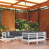 NNEVL 10 Piece Garden Lounge Set with Cushions White Solid Pinewood