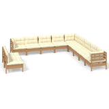 NNEVL 11 Piece Garden Lounge Set with Cushions Honey Brown Pinewood