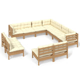 NNEVL 11 Piece Garden Lounge Set with Cushions Honey Brown Pinewood