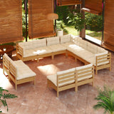 NNEVL 11 Piece Garden Lounge Set with Cushions Honey Brown Pinewood