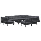 NNEVL 12 Piece Garden Lounge Set with Cushions Black Solid Pinewood
