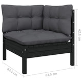 NNEVL 12 Piece Garden Lounge Set with Cushions Black Solid Pinewood