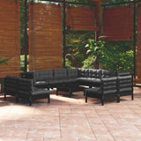 NNEVL 12 Piece Garden Lounge Set with Cushions Black Solid Pinewood