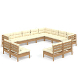 NNEVL 12 Piece Garden Lounge Set with Cushions Honey Brown Pinewood