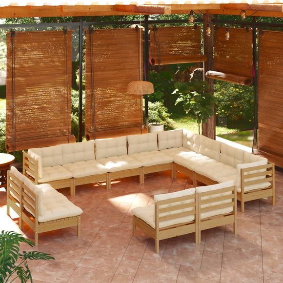 NNEVL 12 Piece Garden Lounge Set with Cushions Honey Brown Pinewood