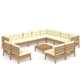 NNEVL 13 Piece Garden Lounge Set with Cushions Honey Brown Pinewood