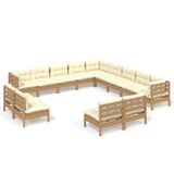 NNEVL 13 Piece Garden Lounge Set with Cushions Honey Brown Pinewood