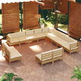 NNEVL 13 Piece Garden Lounge Set with Cushions Honey Brown Pinewood