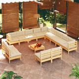 NNEVL 14 Piece Garden Lounge Set with Cream Cushions Solid Pinewood