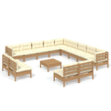 NNEVL 14 Piece Garden Lounge Set with Cushions Honey Brown Pinewood