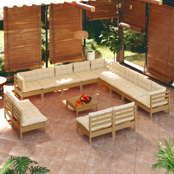 NNEVL 14 Piece Garden Lounge Set with Cushions Honey Brown Pinewood